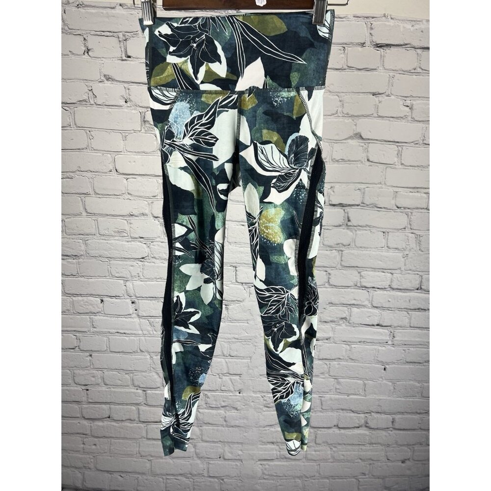 Athleta Blue Green Mesh Side Activewear Capri Workout Yoga Pants XXS